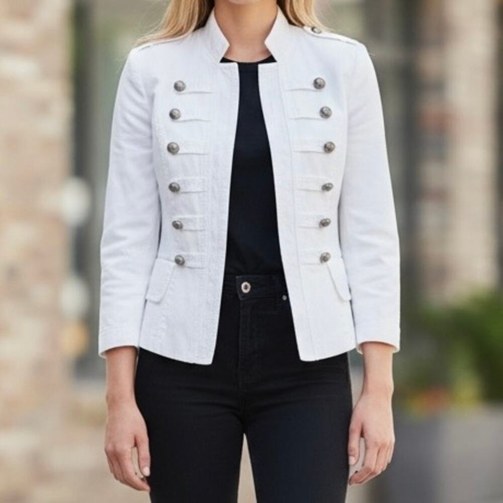 White House Black Market Military Cropped Sports Blazer Women's 4 White